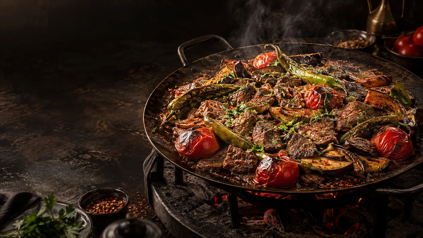 Горячий садж с мясом и овощами